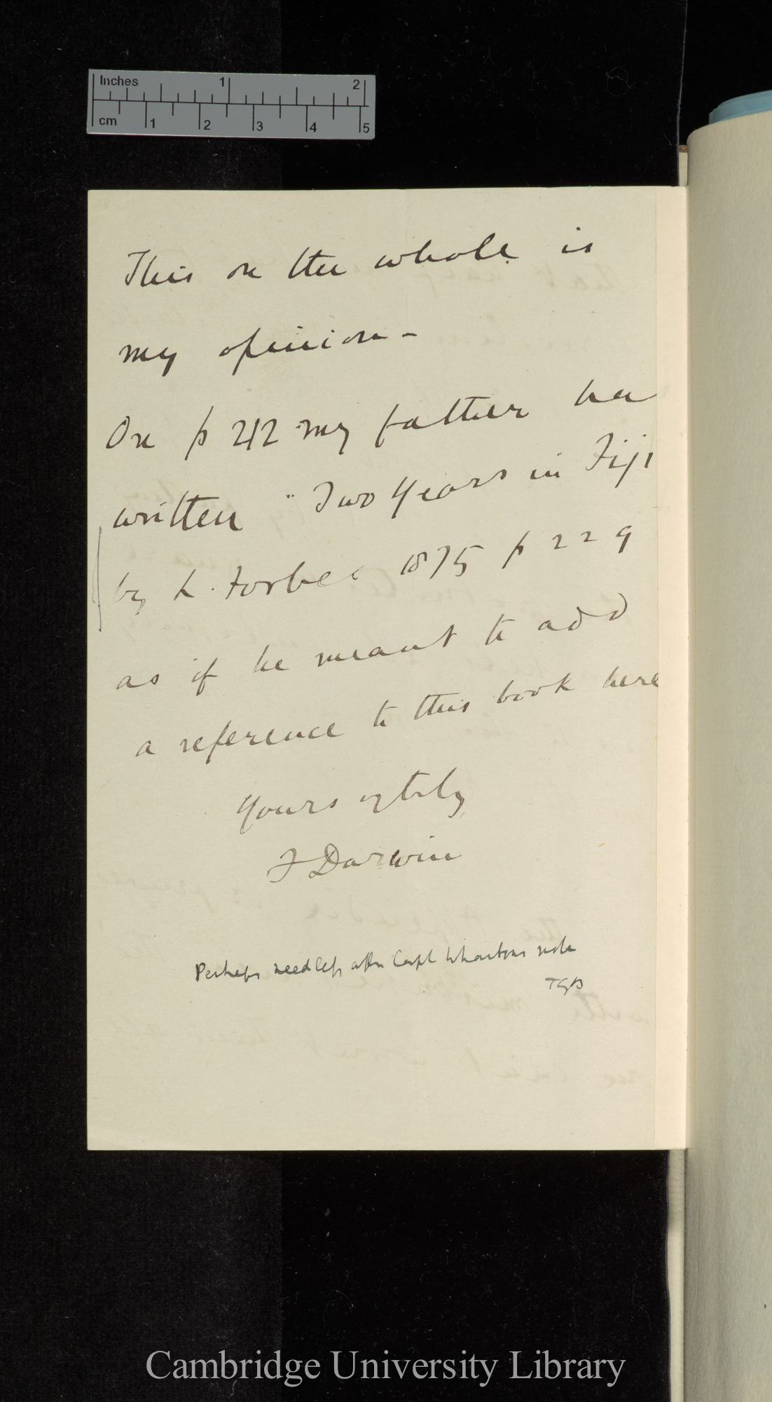 Sir Francis Darwin to Thomas George Bonney