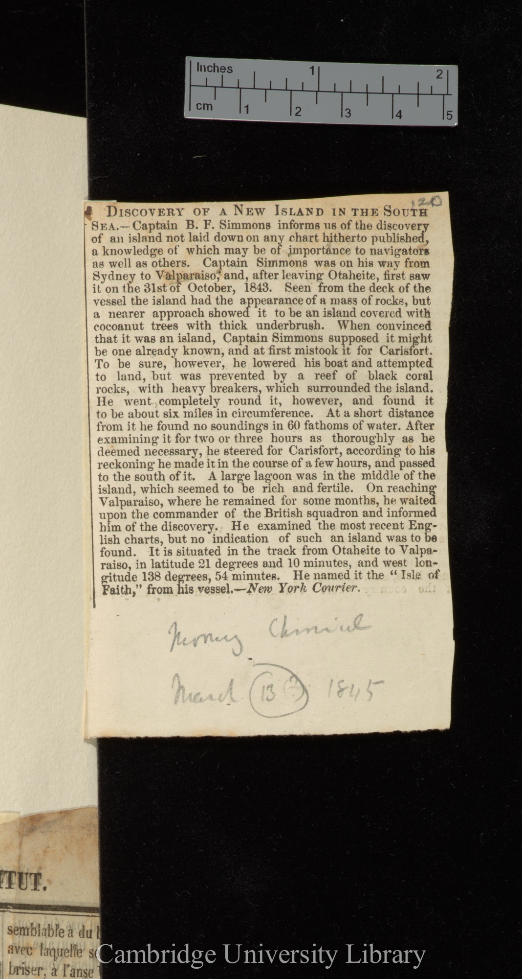 Discovery of a new island in the South Sea &#39;Morning Chronicle&#39;: [1]