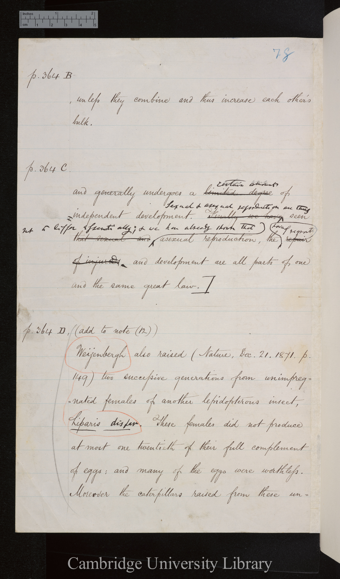 of addenda [to what?] sheet numbered 78, referring to pp 364B-364D