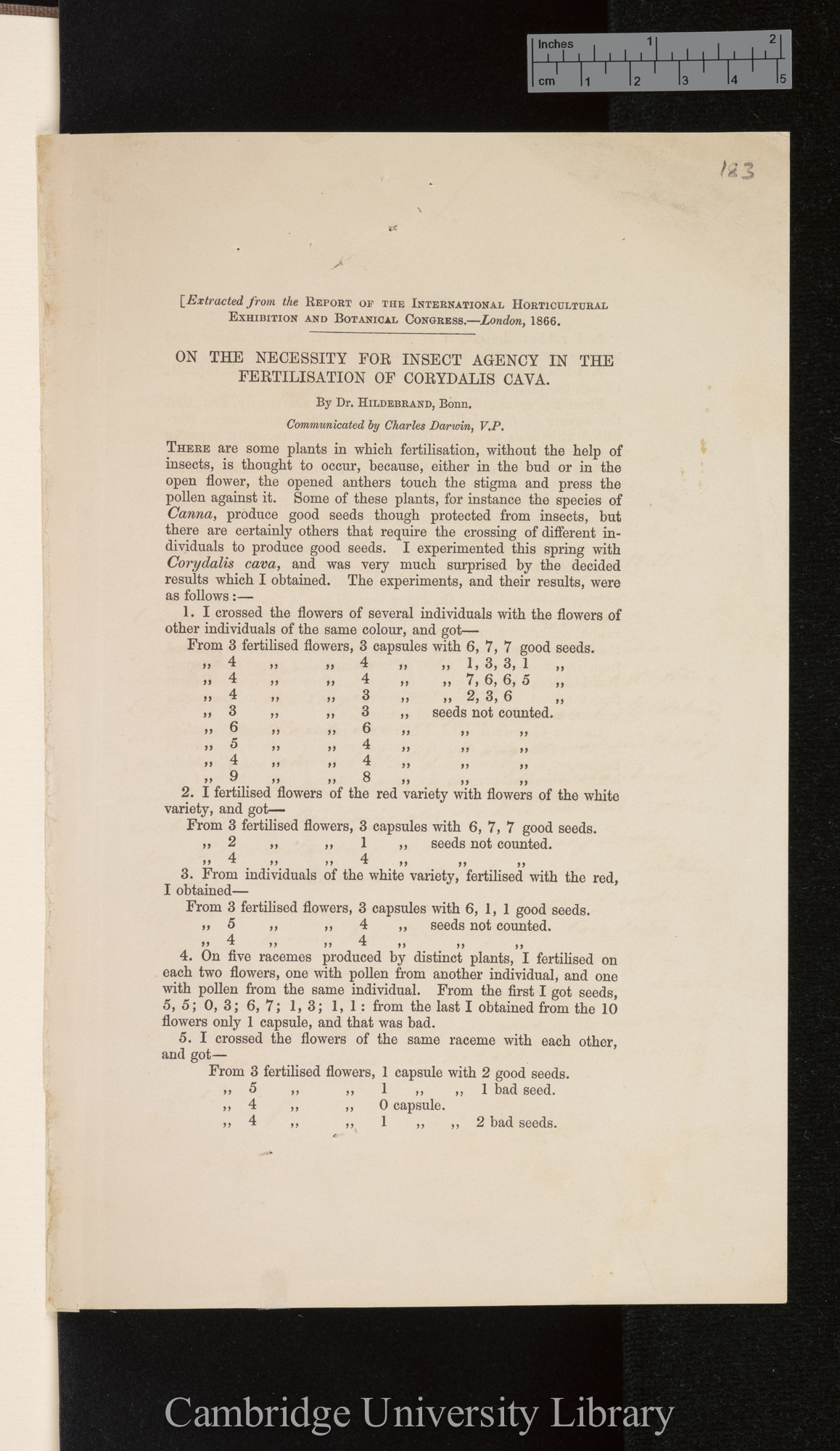 On the necessity for insect agency in the fertilisation of Corydalis cava &#39;Rep Int Hort Exhib &amp; Bot Congr&#39;: 157