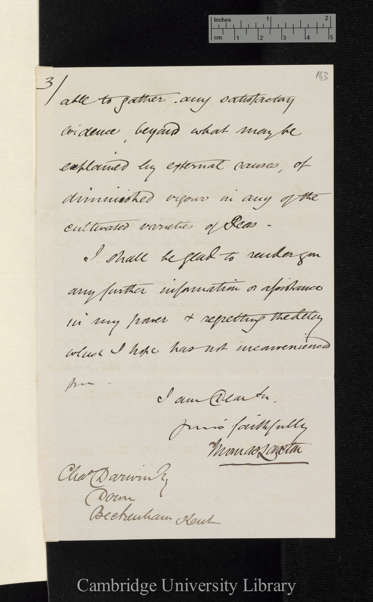 Thomas Laxton to Charles Robert Darwin