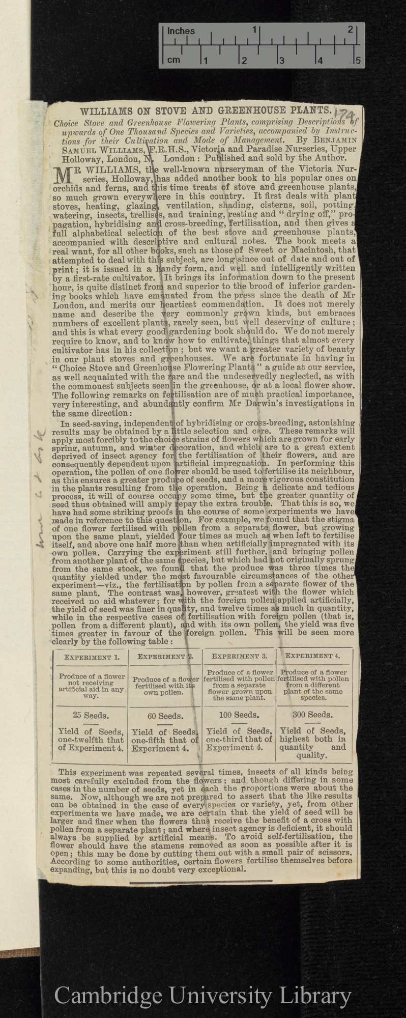 Notice of Williams B S &#39;Choice stove and greenhouse flowering plants&#39; &#39;[source unknown]&#39;: [1 col]