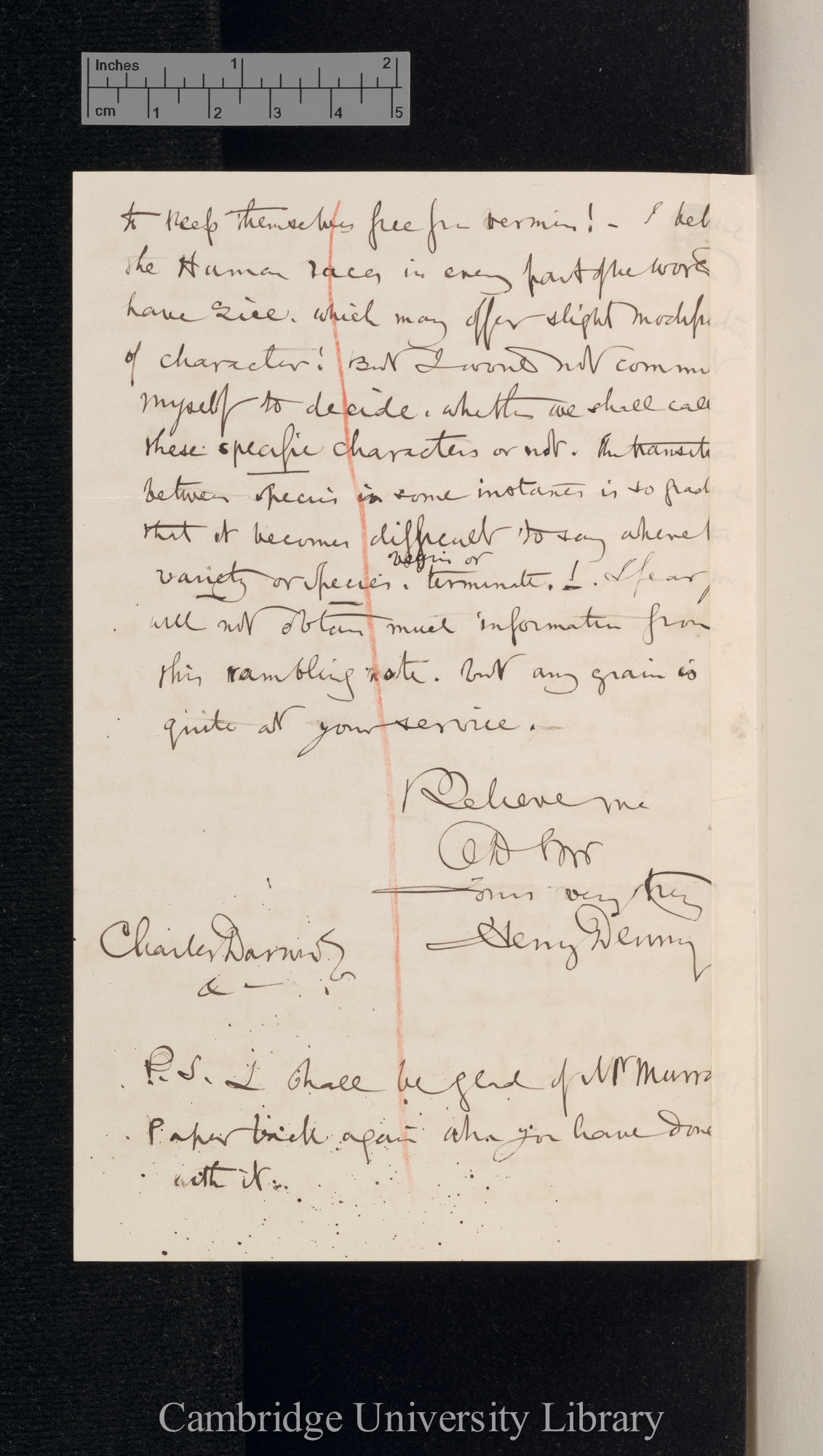 Henry Denny to Charles Robert Darwin