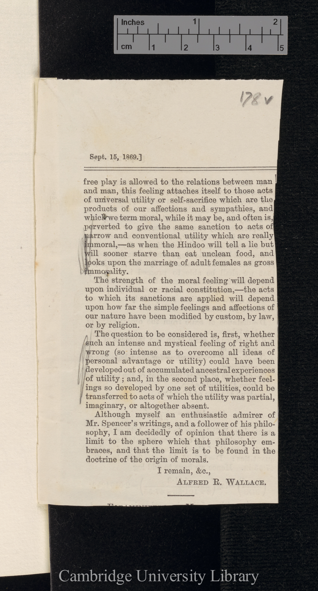 Wallace, Alfred Russel. The origin of moral institutions &#39;Scientific Opinion&#39; 2: [2]a