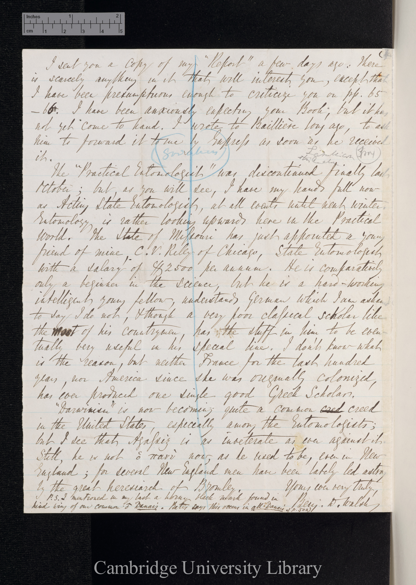 Benjamin Dann Walsh to Charles Robert Darwin