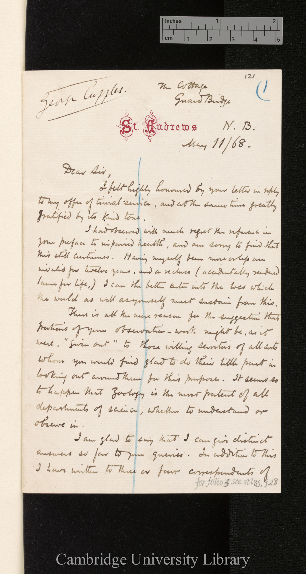 George Cupples to Charles Robert Darwin