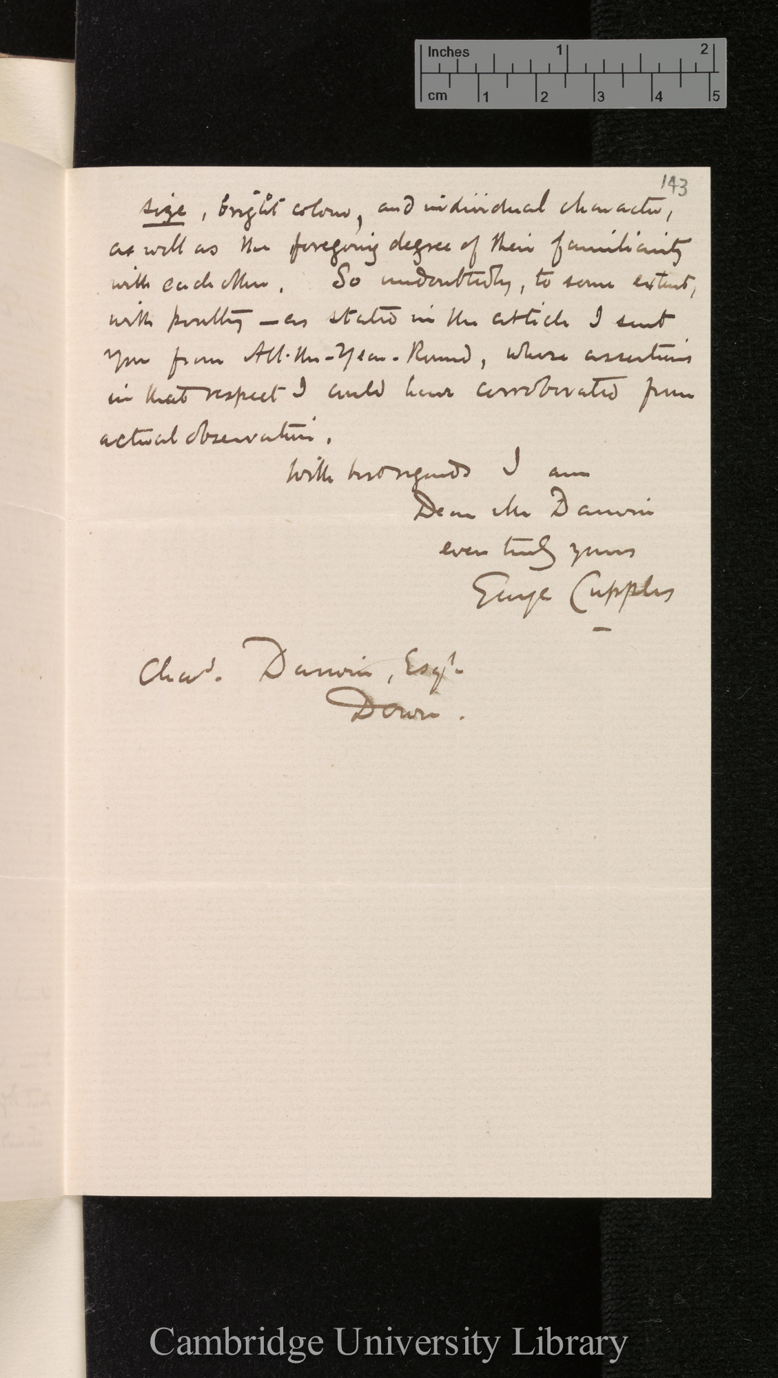 George Cupples to Charles Robert Darwin