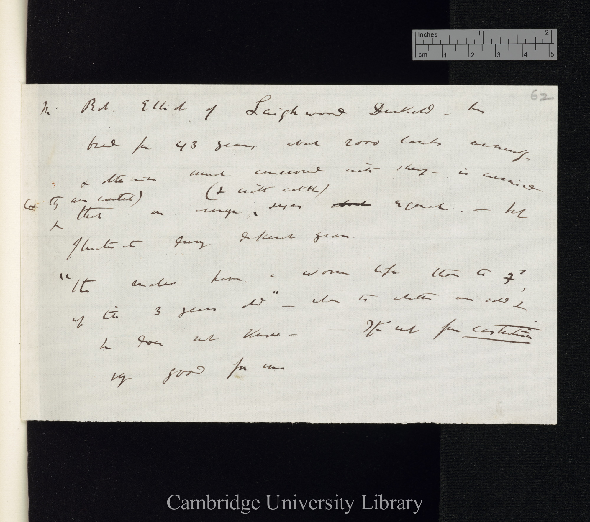 Robert Elliot to George Cupples, note by CD