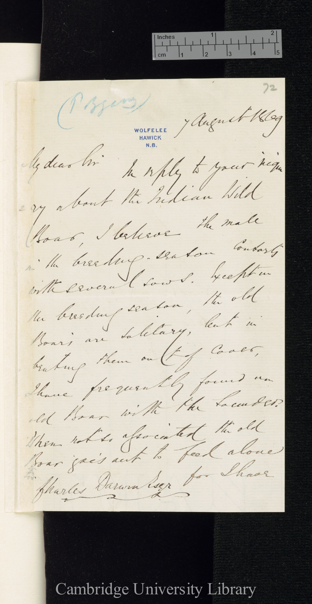 Sir Walter Elliot to Charles Robert Darwin