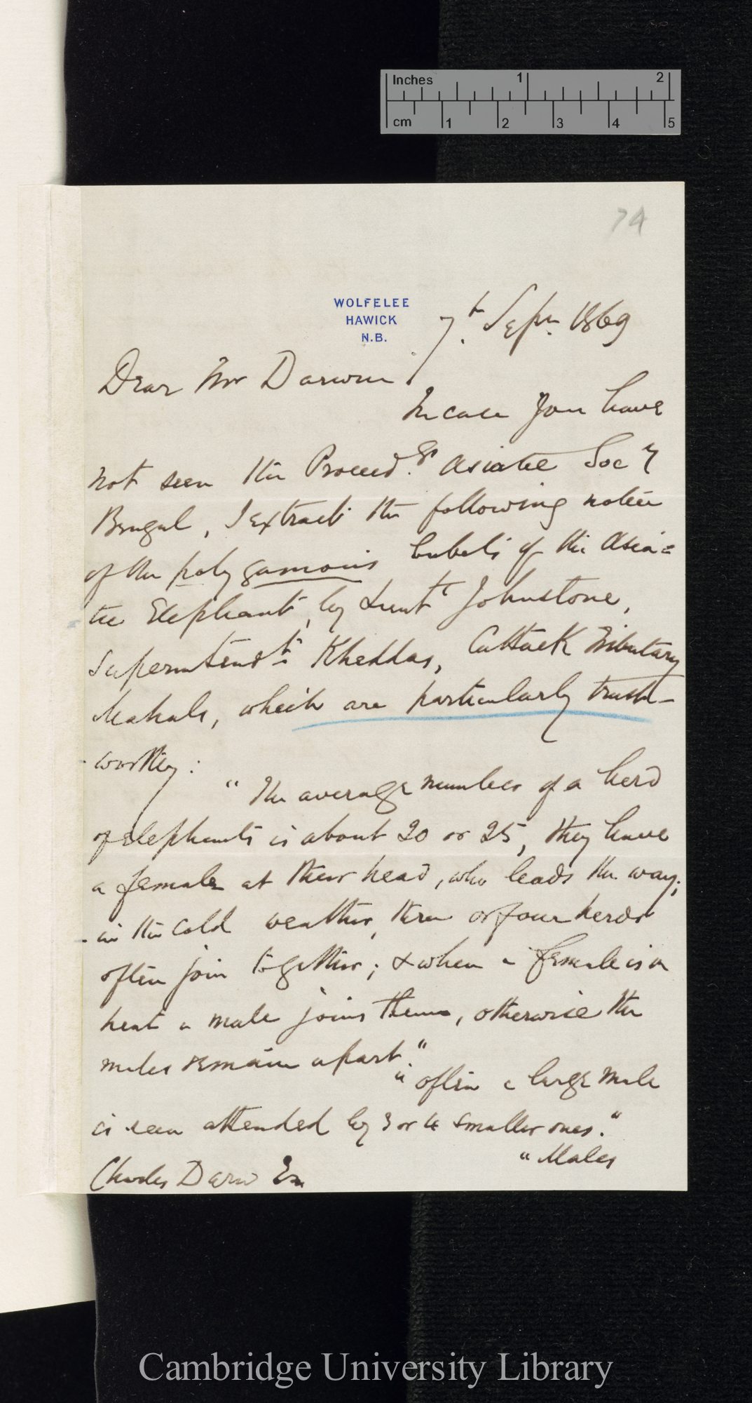 Sir Walter Elliot to Charles Robert Darwin