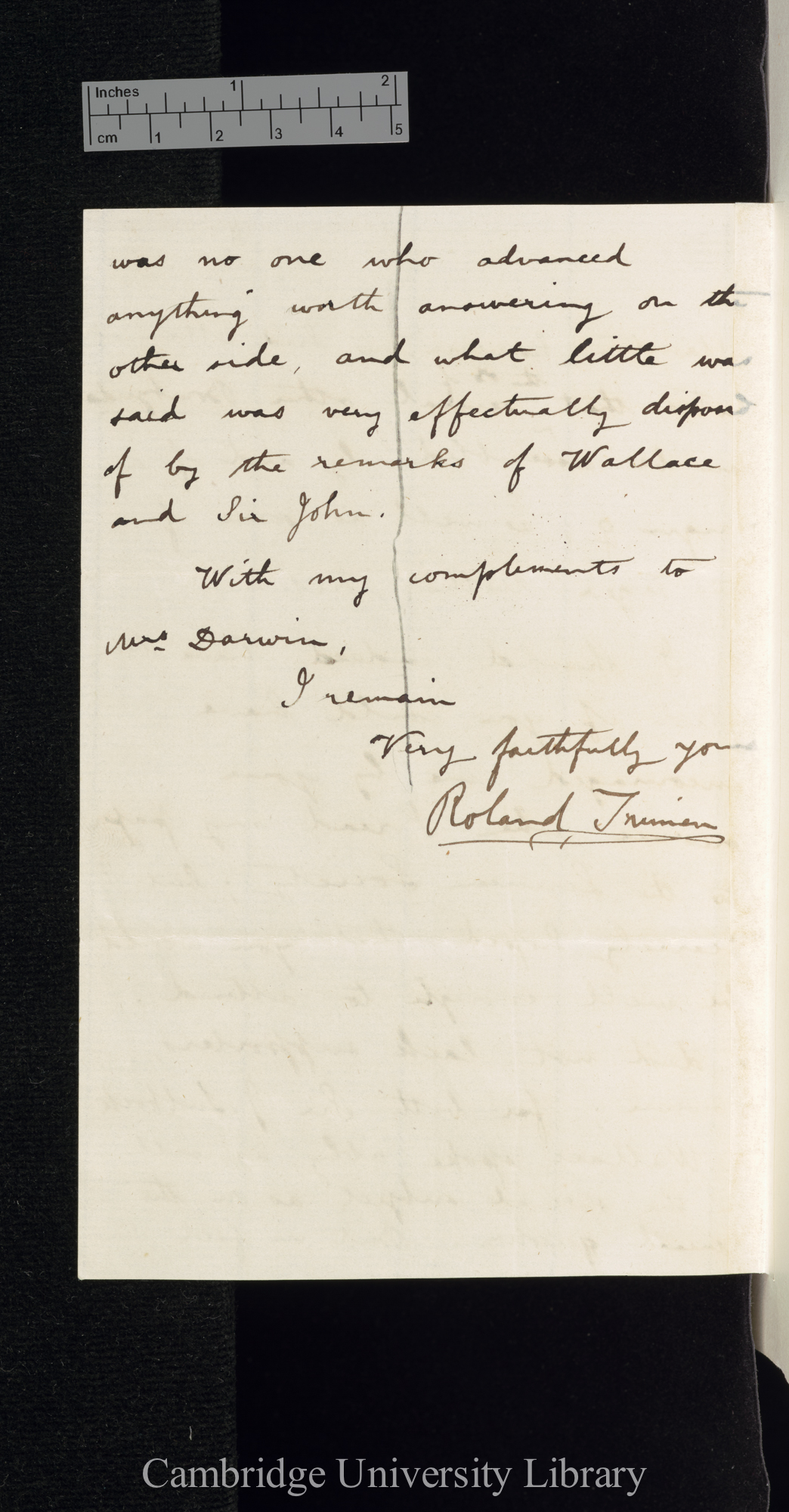 Roland Trimen to Charles Robert Darwin