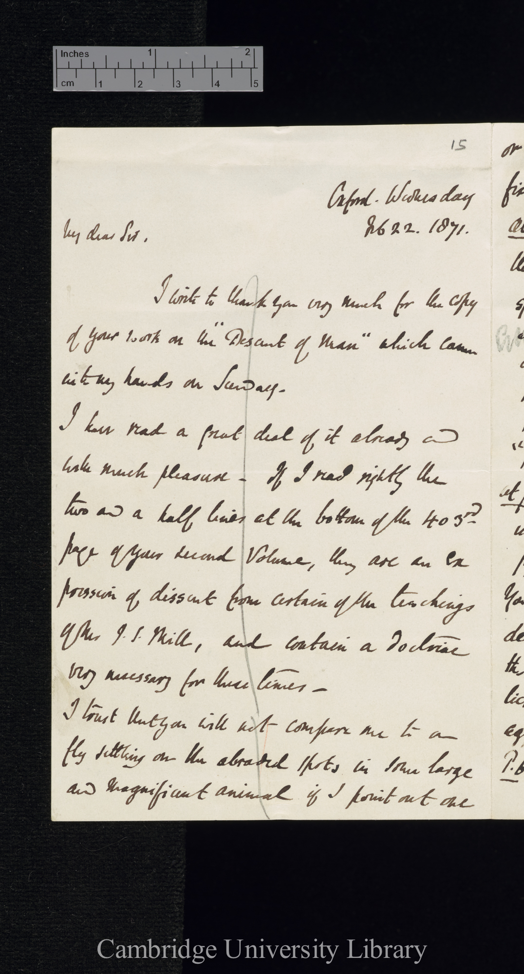 George Rolleston to Charles Robert Darwin