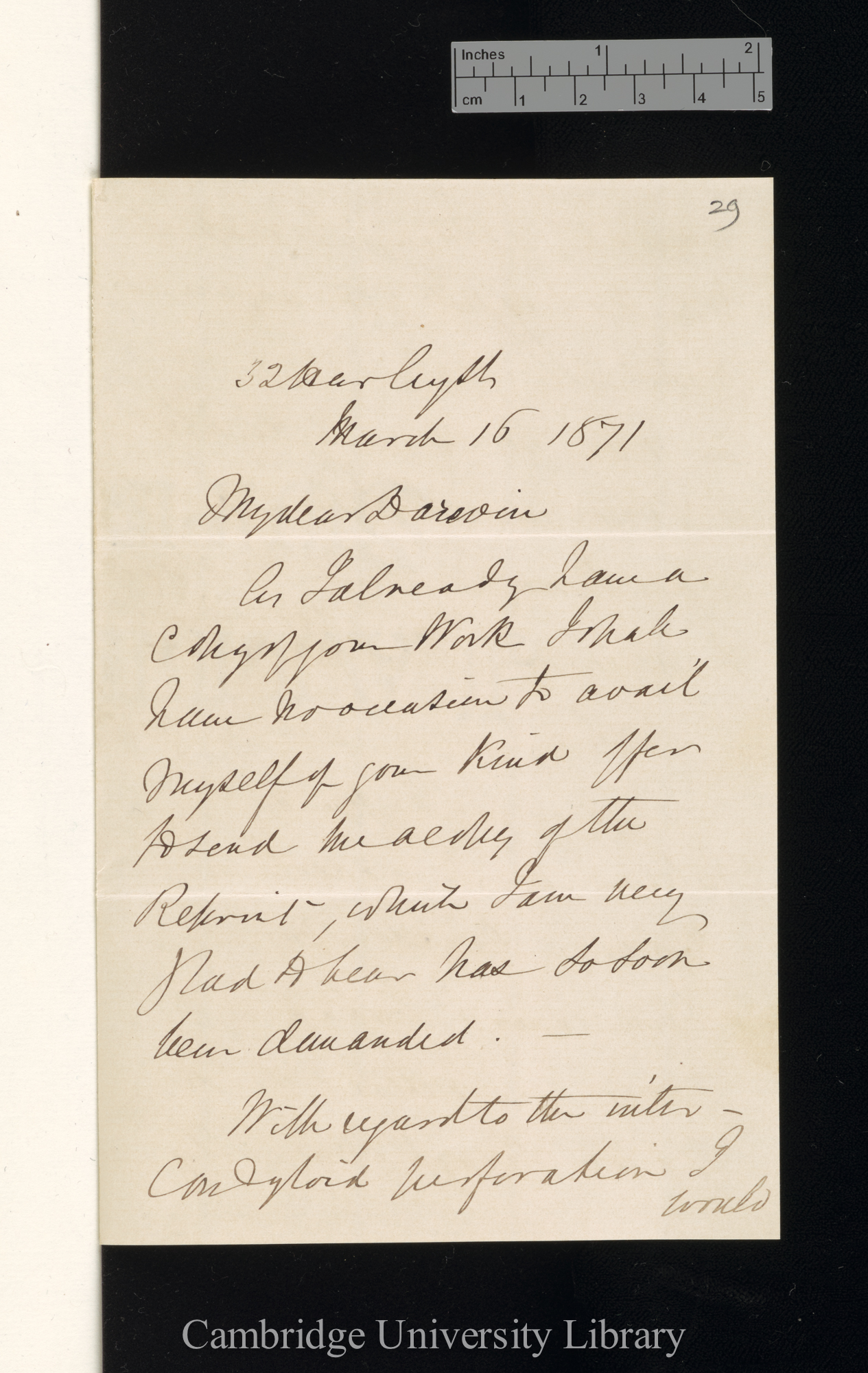 George Busk to Charles Robert Darwin