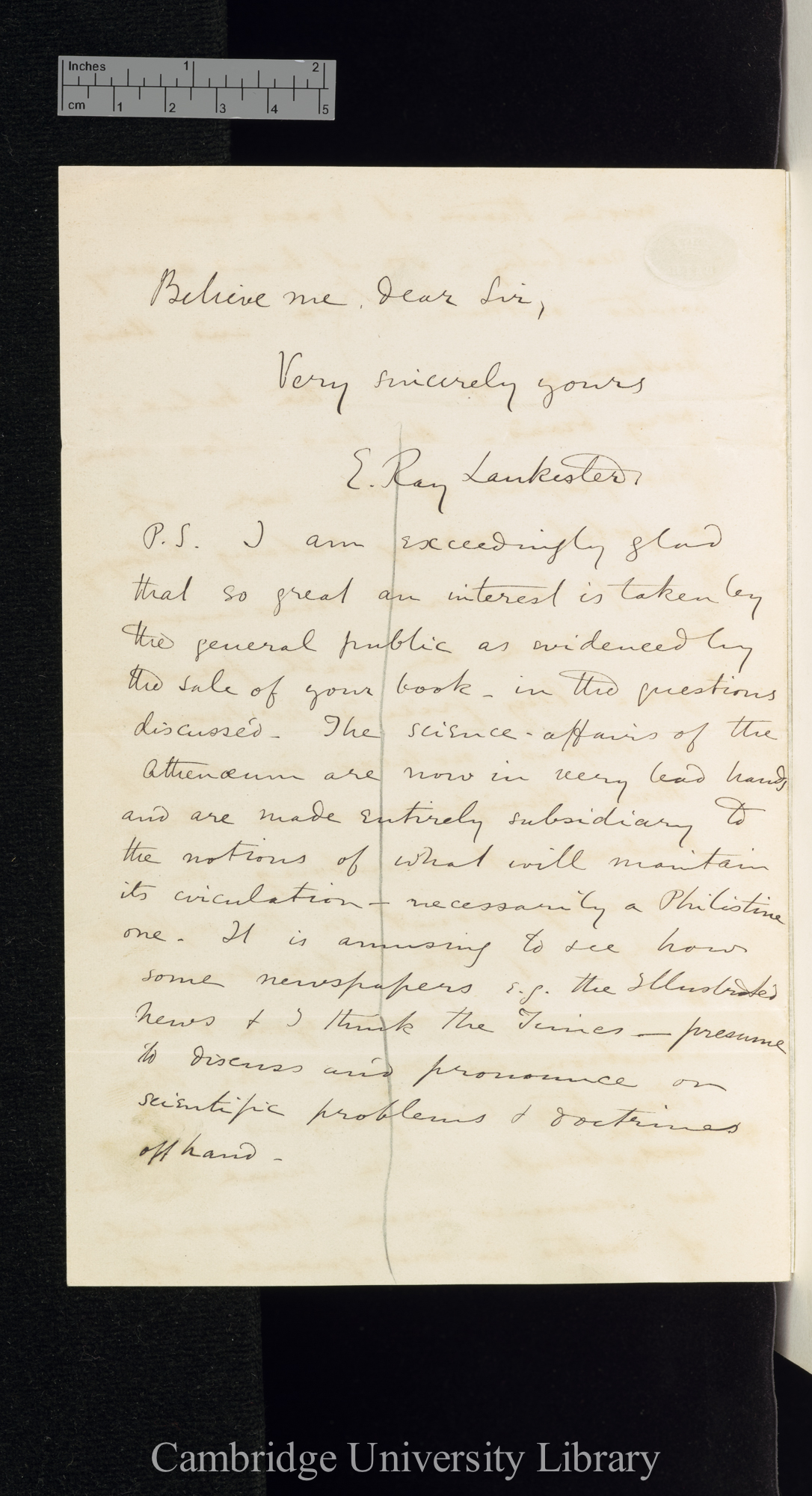 Edwin Ray Lankester to Charles Robert Darwin