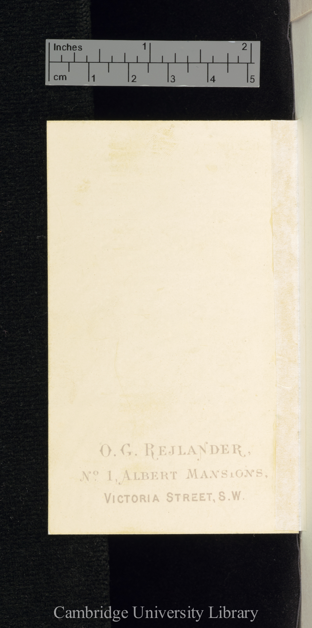 [verso of photograph - photographer imprint (O G Rejlander)]