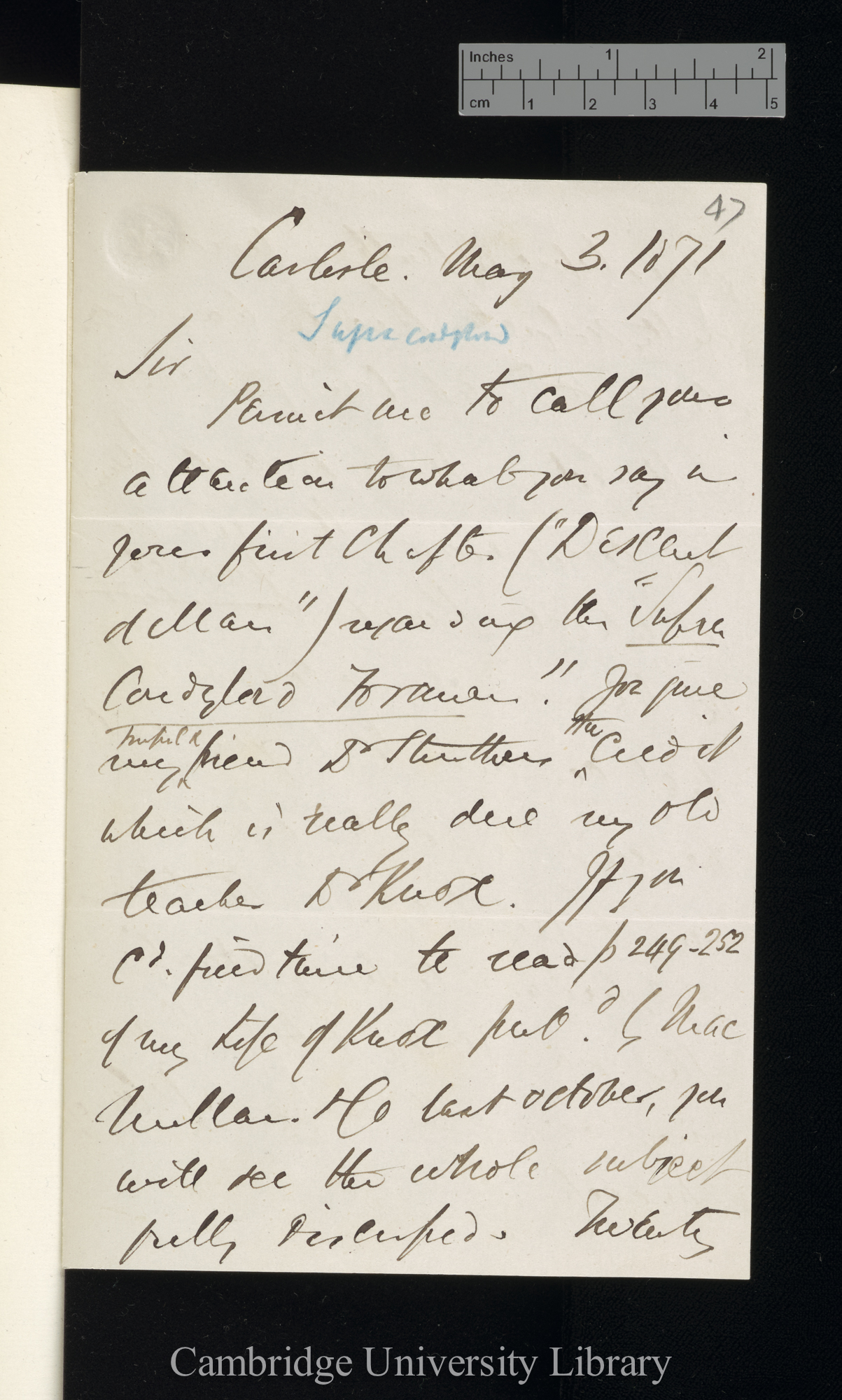 Henry Lonsdale to Charles Robert Darwin