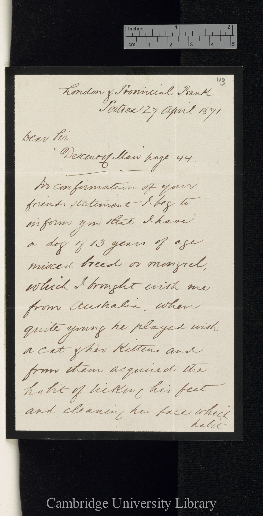 R B Thompson to Charles Robert Darwin