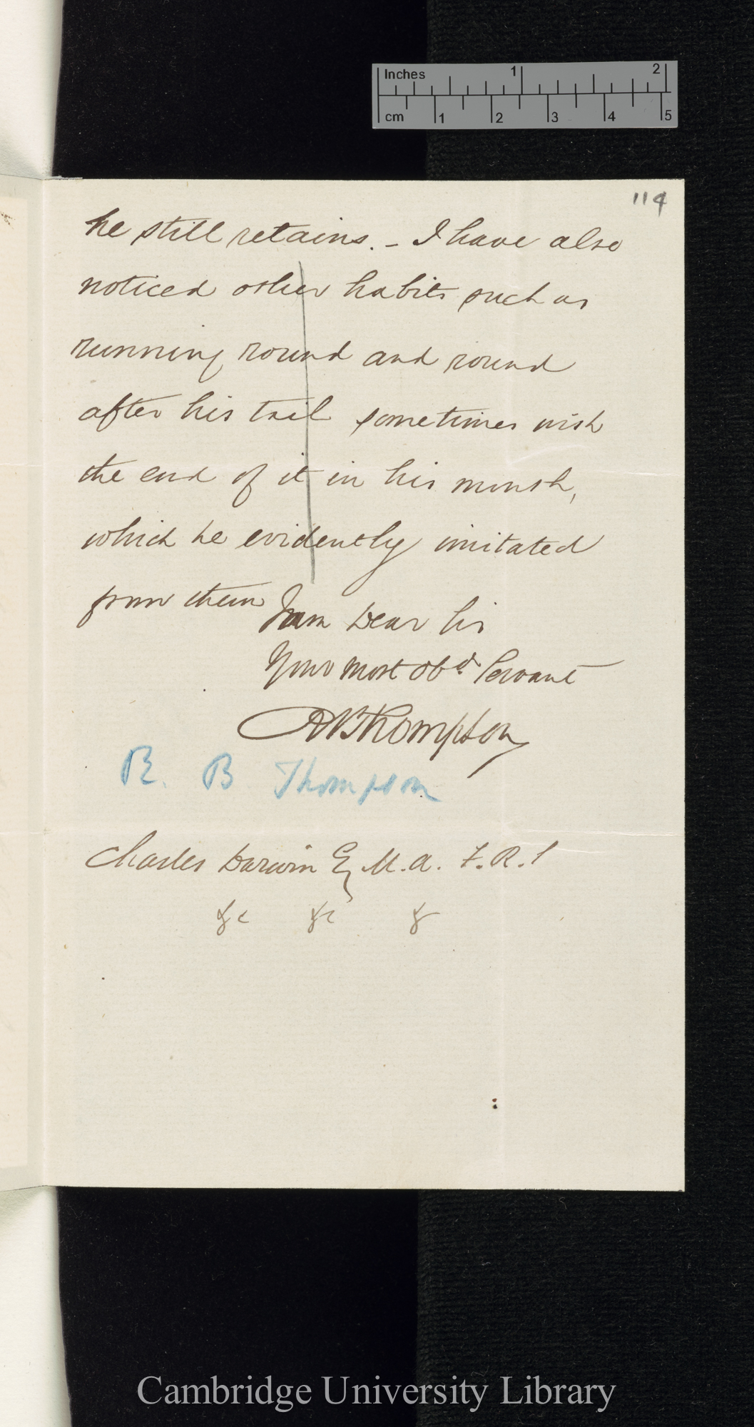 R B Thompson to Charles Robert Darwin