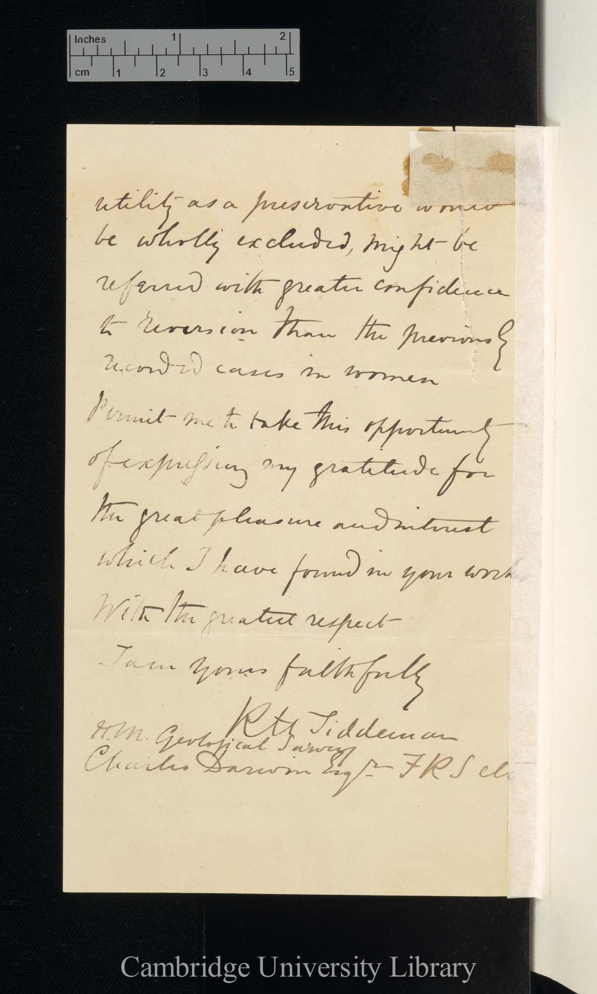 Richard Hill Tiddeman to Charles Robert Darwin