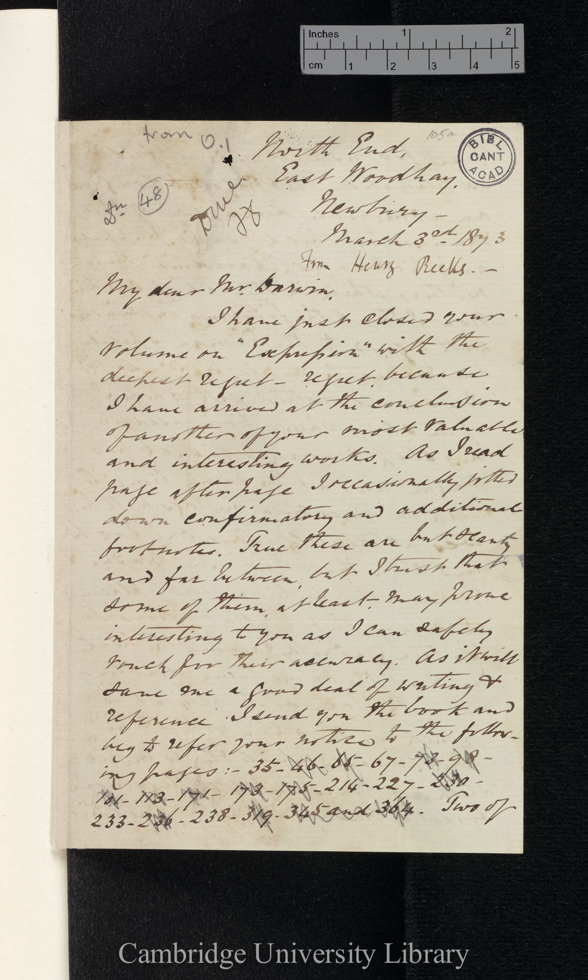 Henry Reeks to Charles Robert Darwin