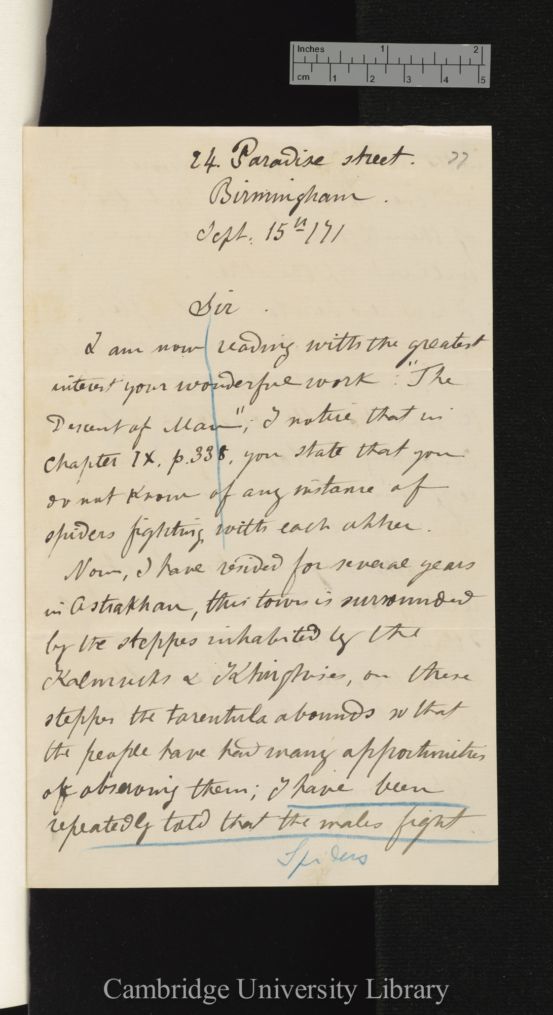 H Marval to Charles Robert Darwin