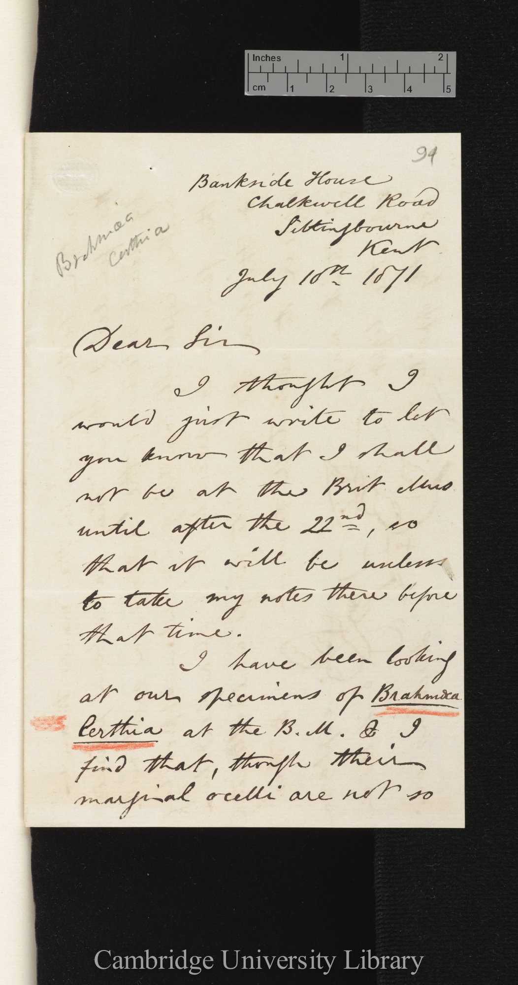 Arthur Gardiner Butler to Charles Robert Darwin