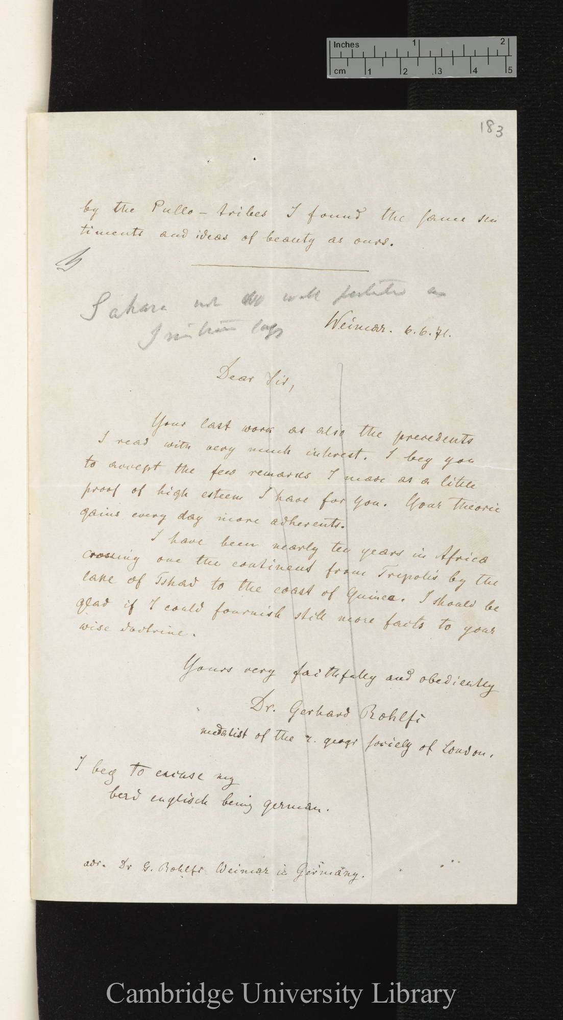 Gerhard Friedrich Rohlfs to Charles Robert Darwin