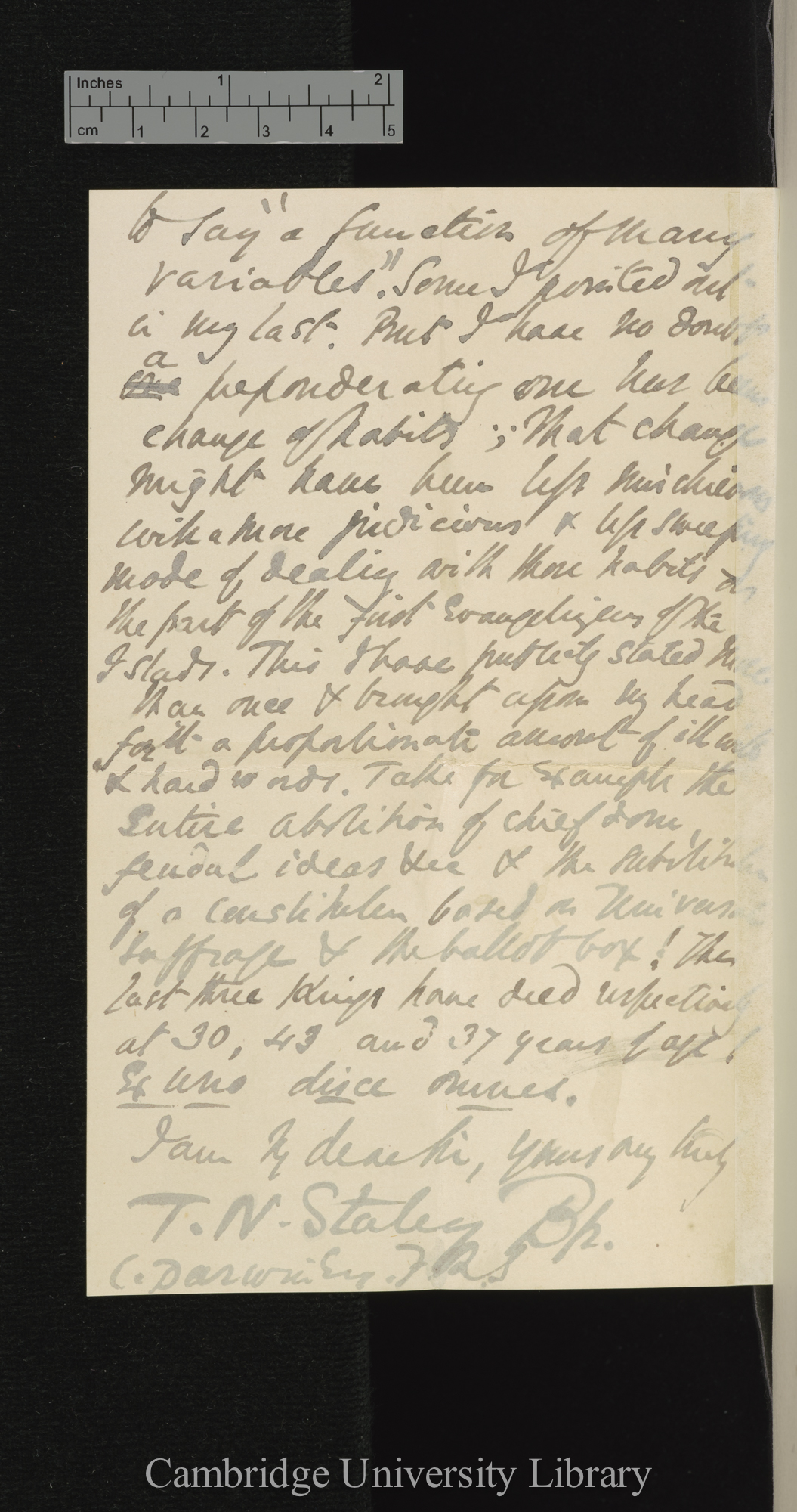 Thomas Nettleship Staley to Charles Robert Darwin