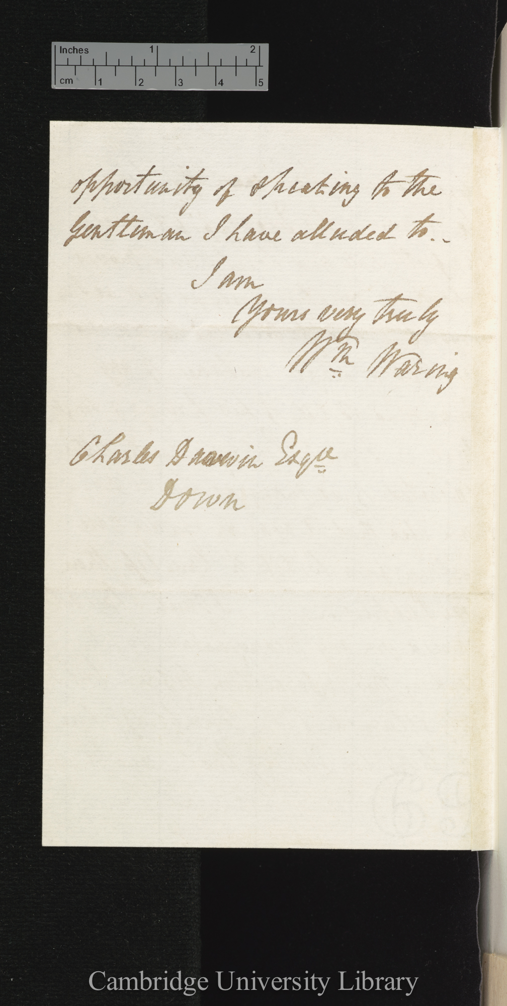 William Waring to Charles Robert Darwin