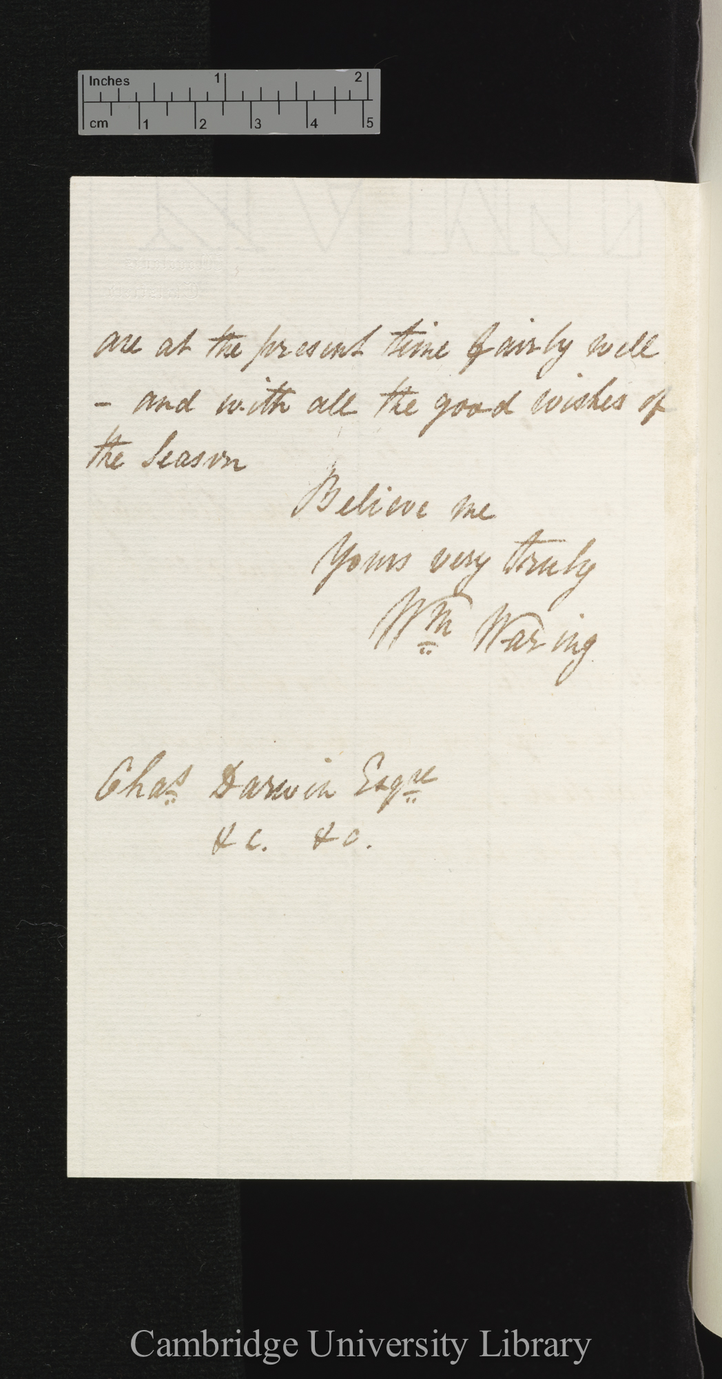 William Waring to Charles Robert Darwin