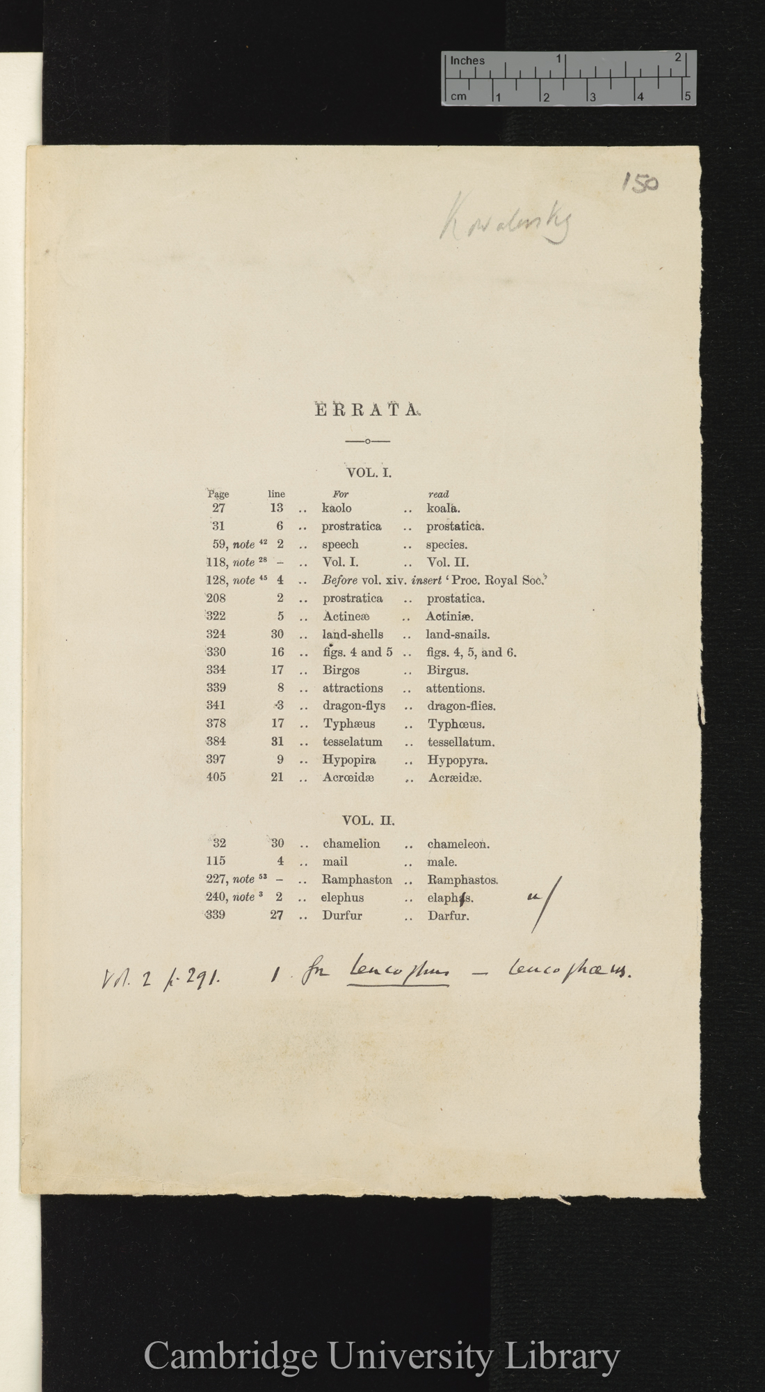 Darwin, Charles Robert. [Erratum sheet for &#39;Descent&#39; 2nd edn]