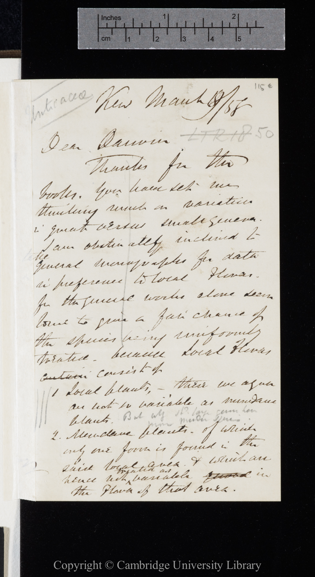 Letter from J. D. Hooker to C. R. Darwin   18 March 1858