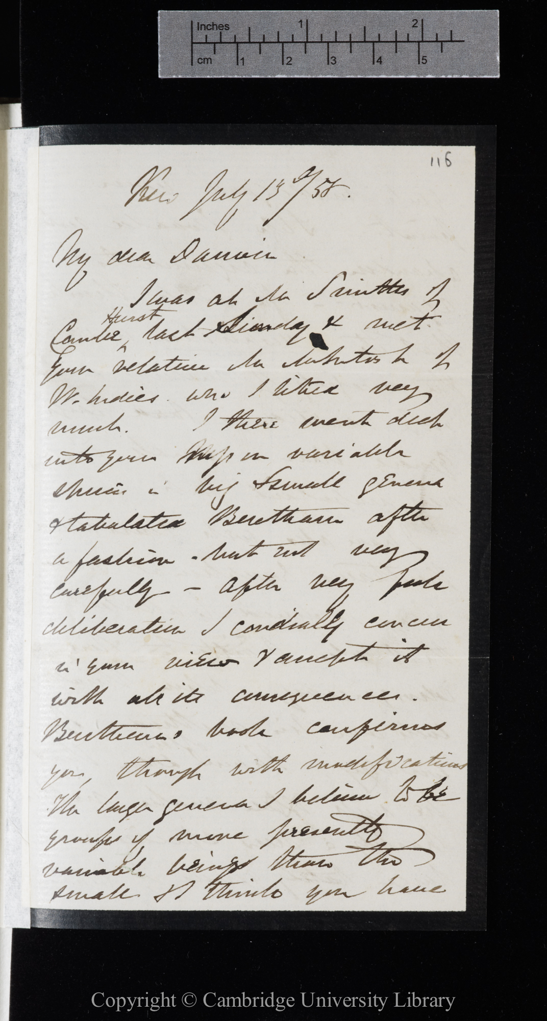 Letter from J. D. Hooker to C. R. Darwin   13-15 July 1858