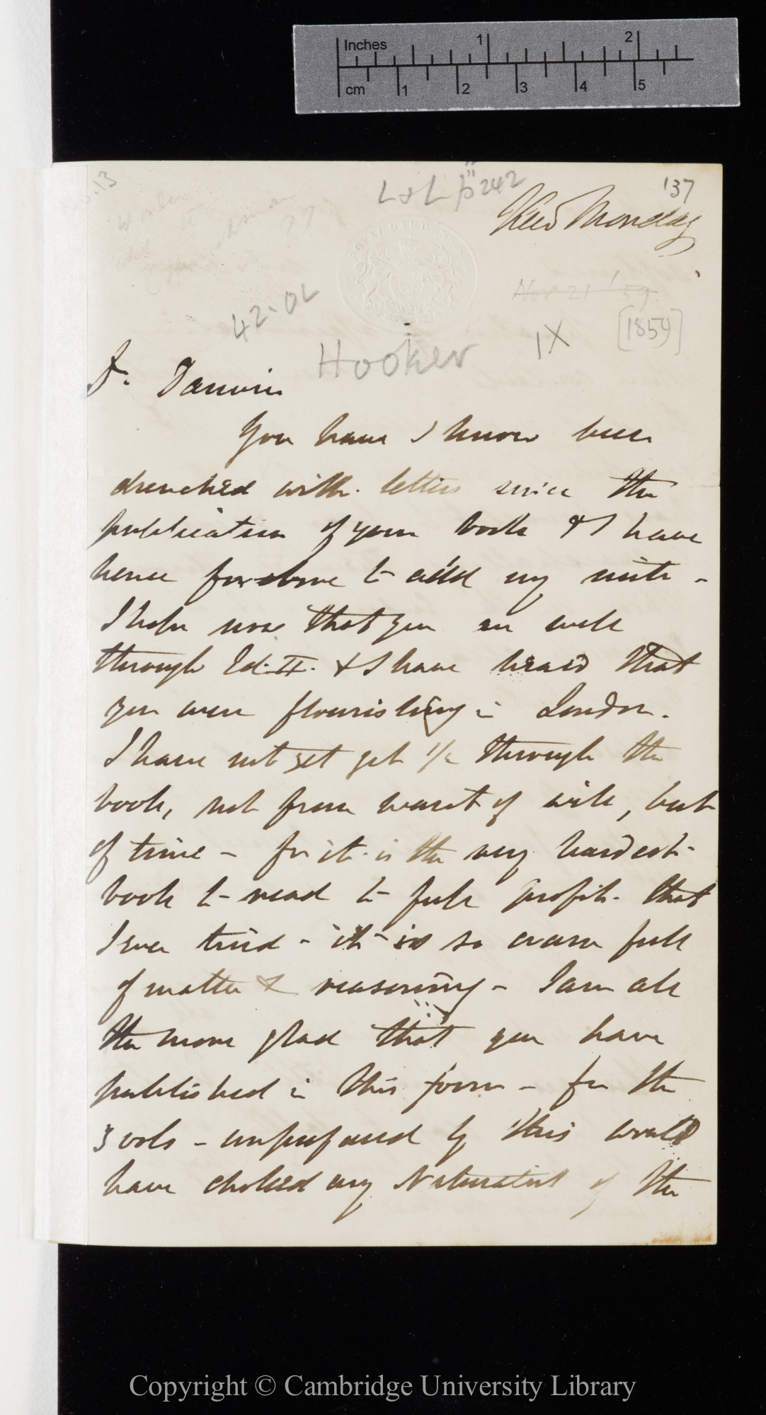 Letter from J. D. Hooker to C. R. Darwin   [12 December 1859]