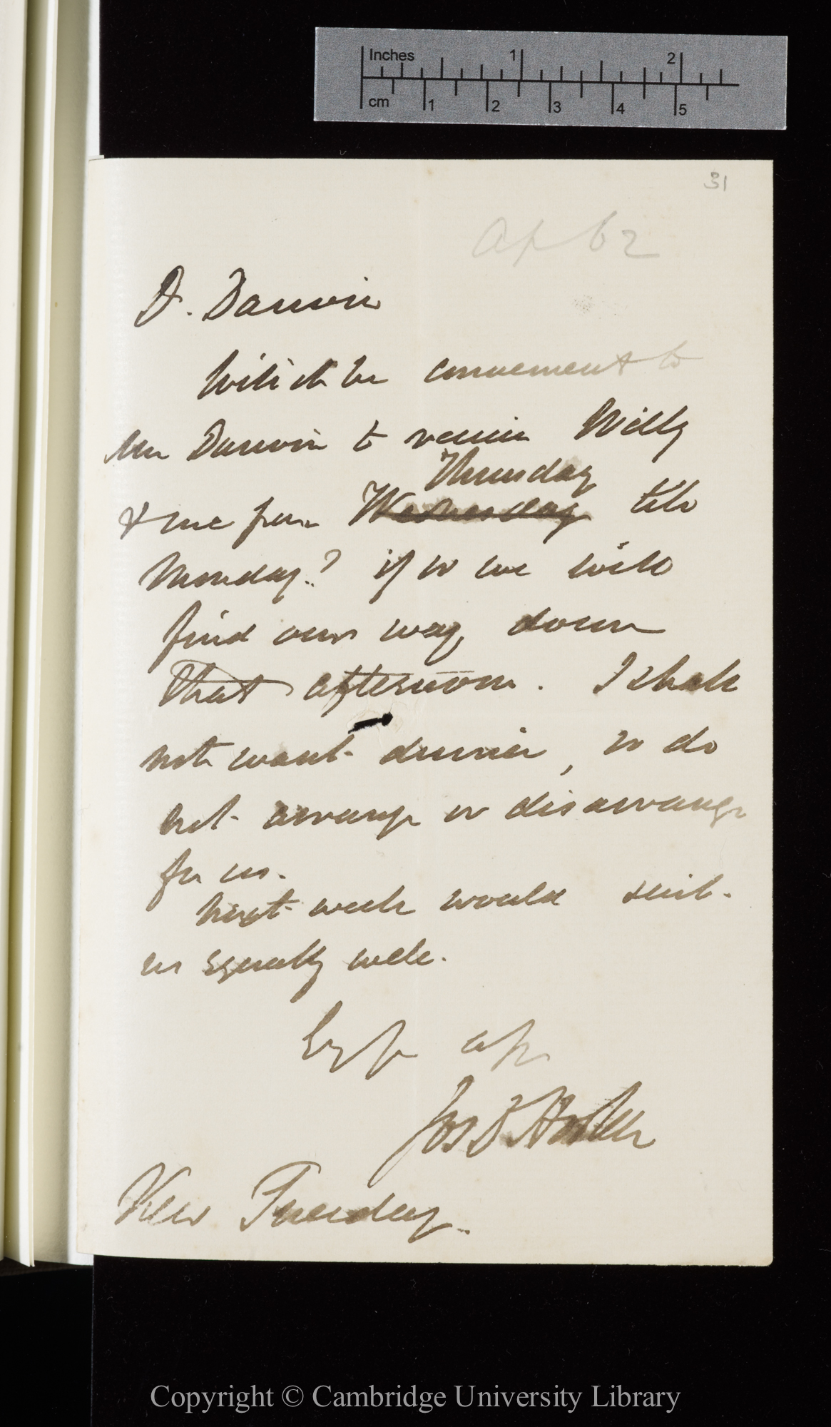 Letter from J. D. Hooker to C. R. Darwin   [15 April 1862]