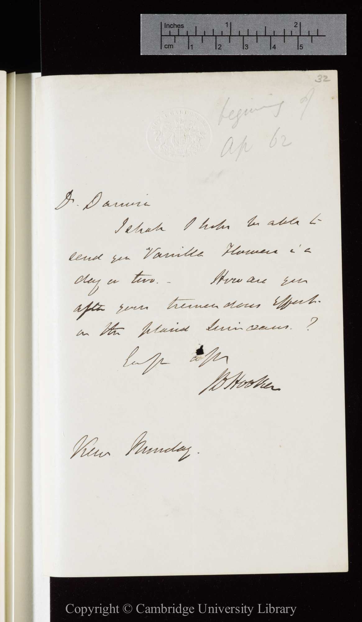 Letter from J. D. Hooker to C. R. Darwin   [7 April 1862]