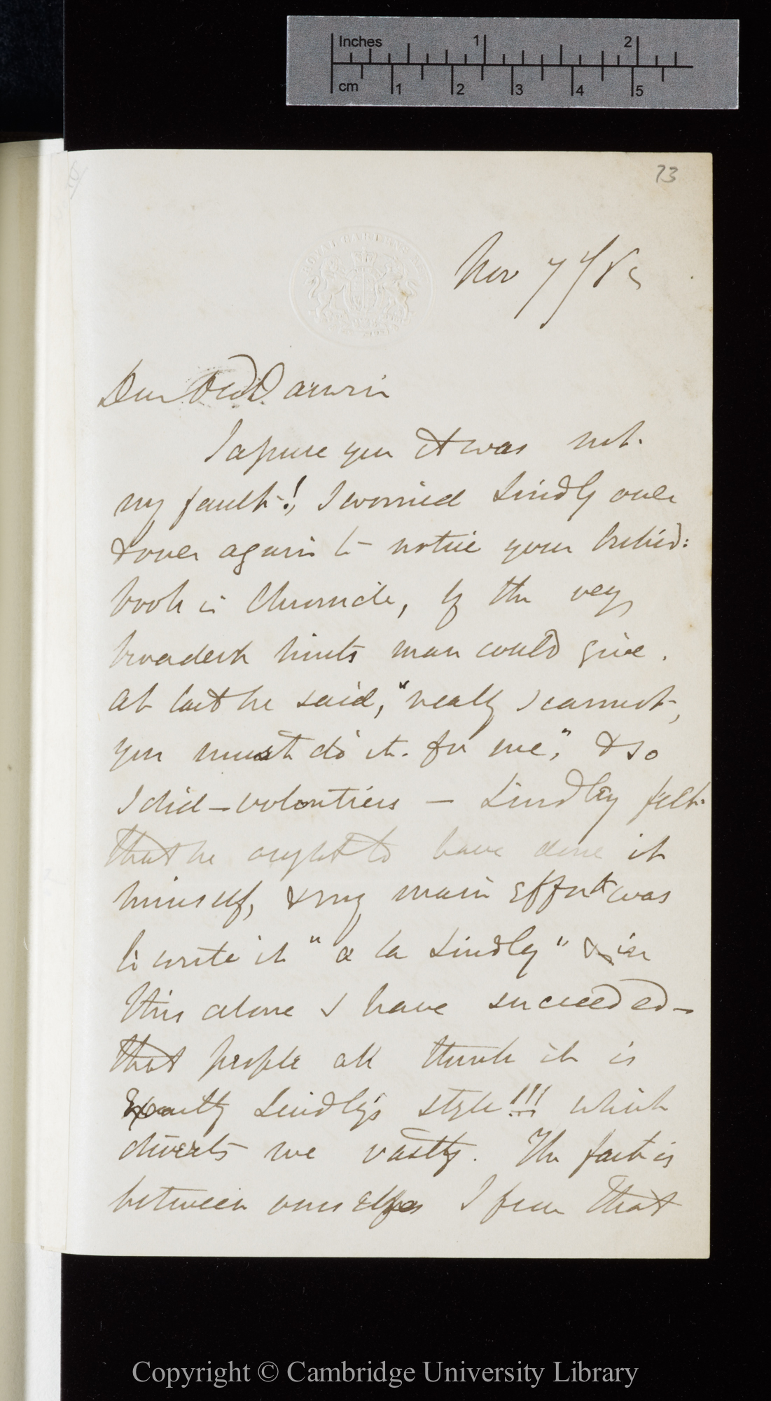 Letter from J. D. Hooker to C. R. Darwin   7 November 1862