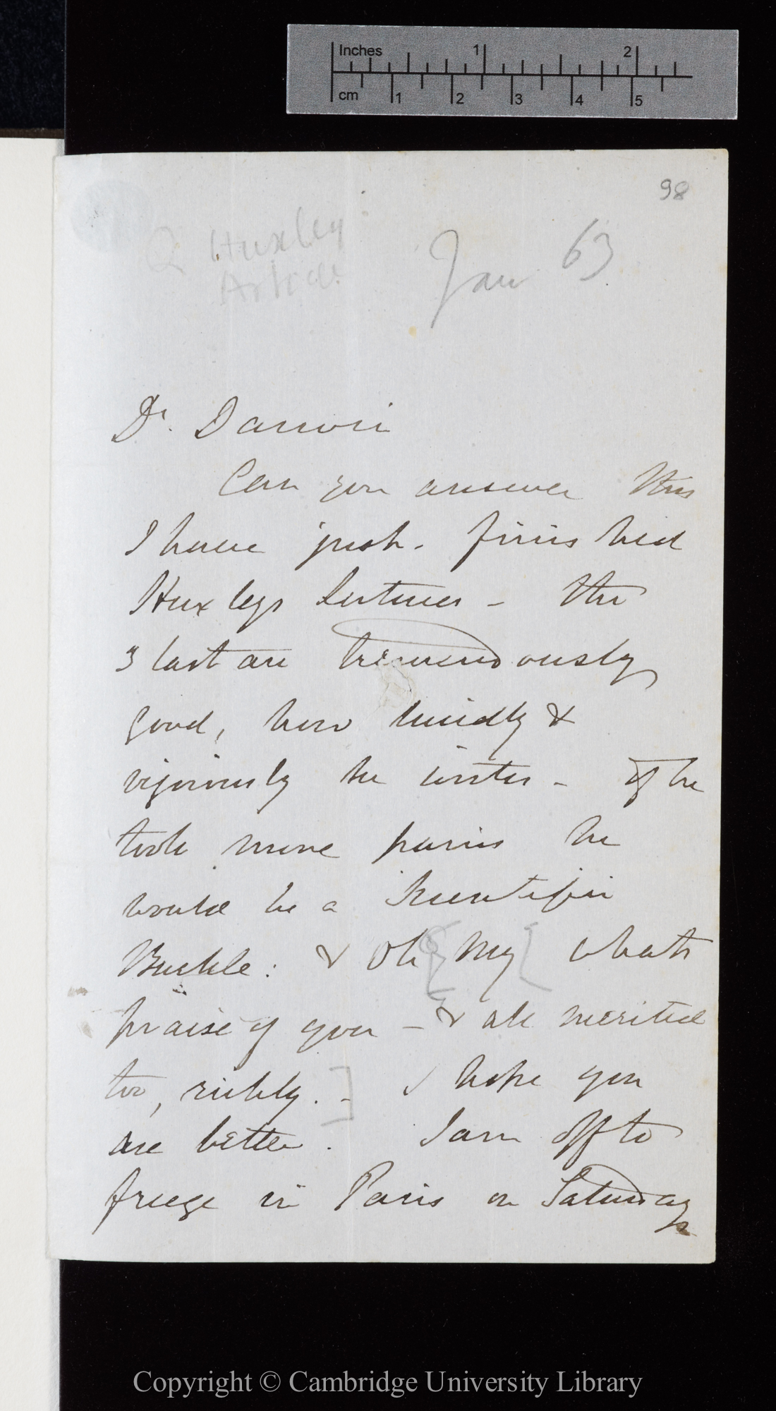 Letter from J. D. Hooker to C. R. Darwin   [12 January 1863]