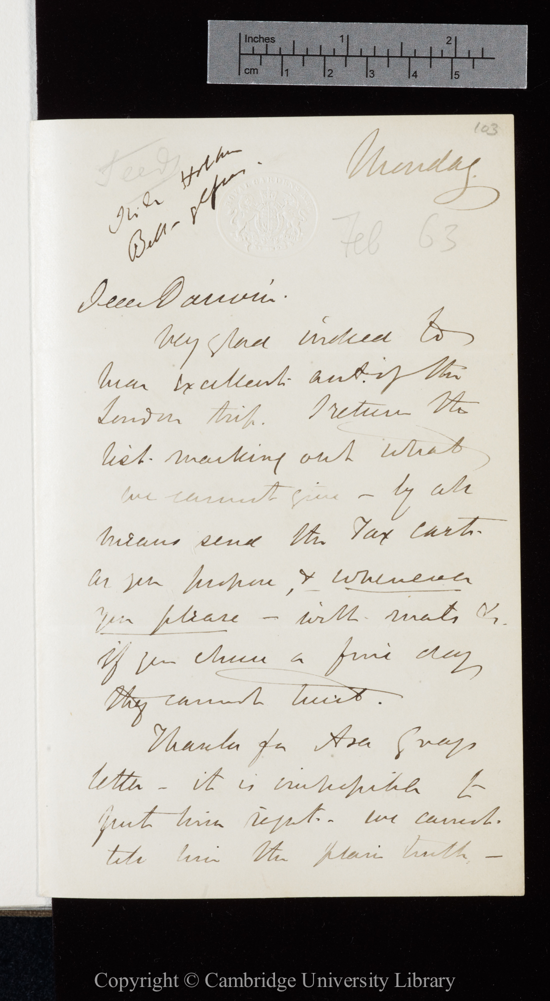 Letter from J. D. Hooker to C. R. Darwin   [16 February 1863]