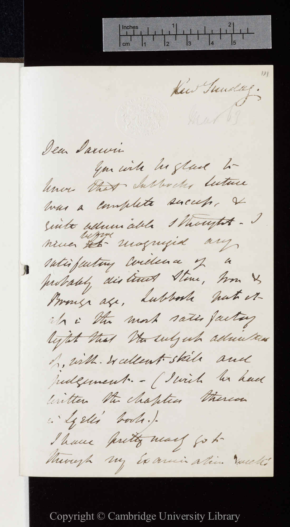 Letter from J. D. Hooker to C. R. Darwin   [1 March 1863]