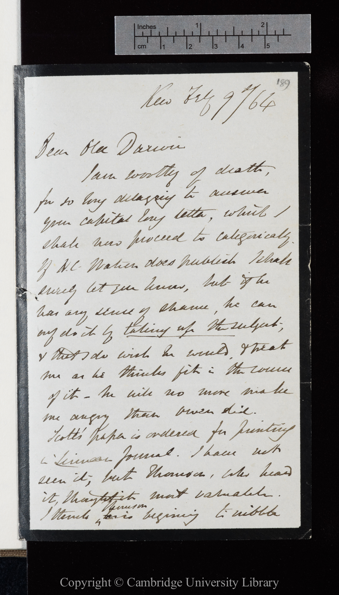 Letter from J. D. Hooker to C. R. Darwin   9 [March] 1864