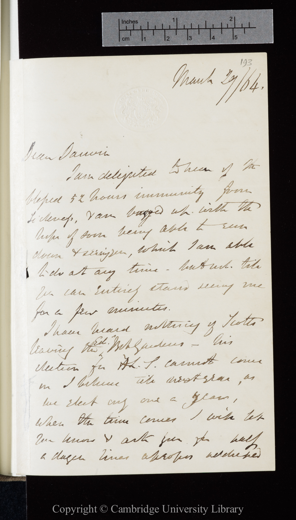 Letter from J. D. Hooker to C. R. Darwin   29 March 1864