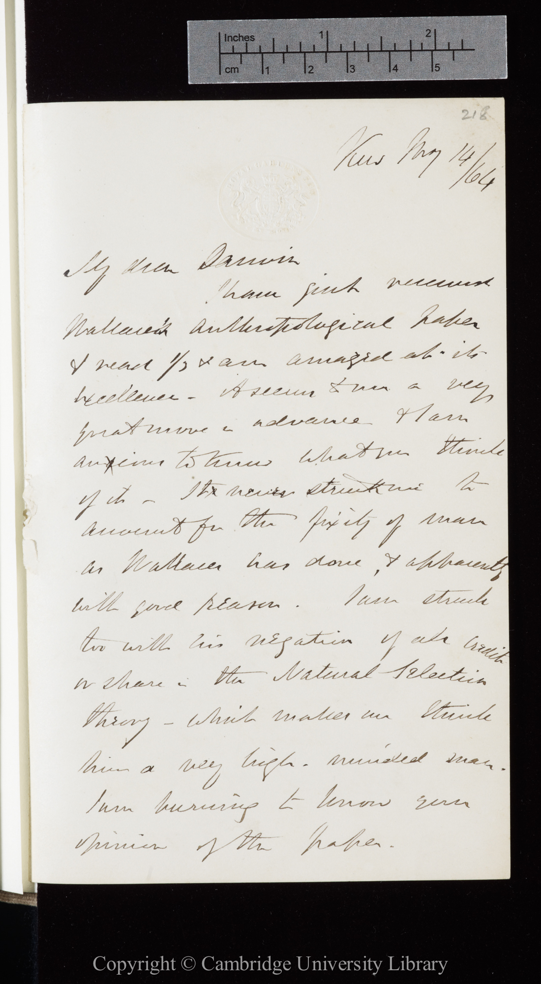 Letter from J. D. Hooker to C. R. Darwin   14 May 1864