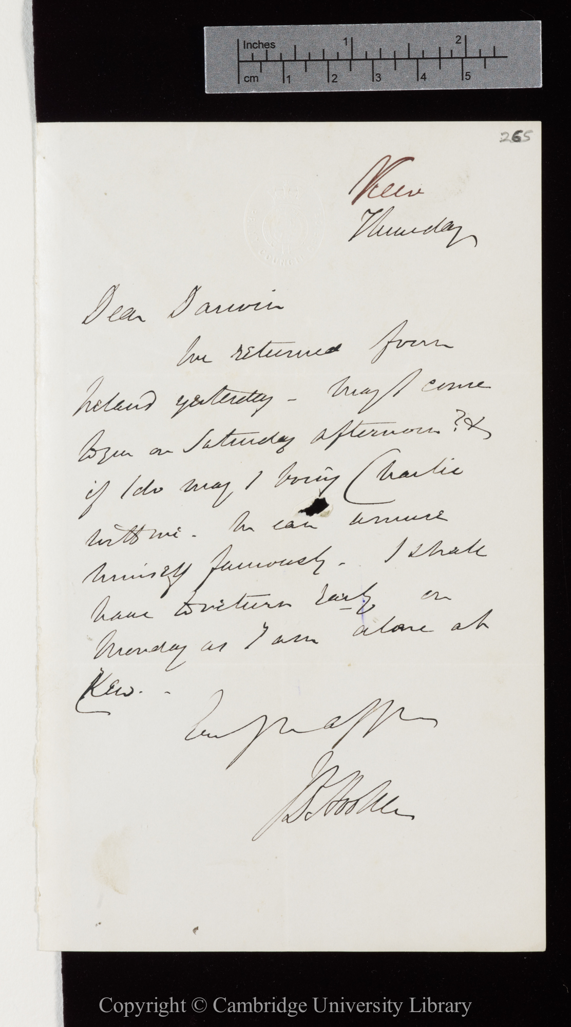 Letter from J. D. Hooker to C. R. Darwin   [21 July 1864]