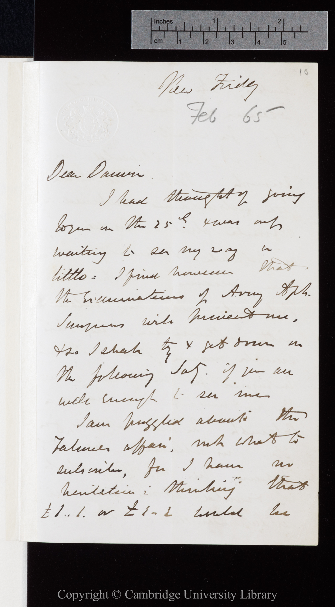 Letter from J. D. Hooker to C. R. Darwin   [17 February 1865]
