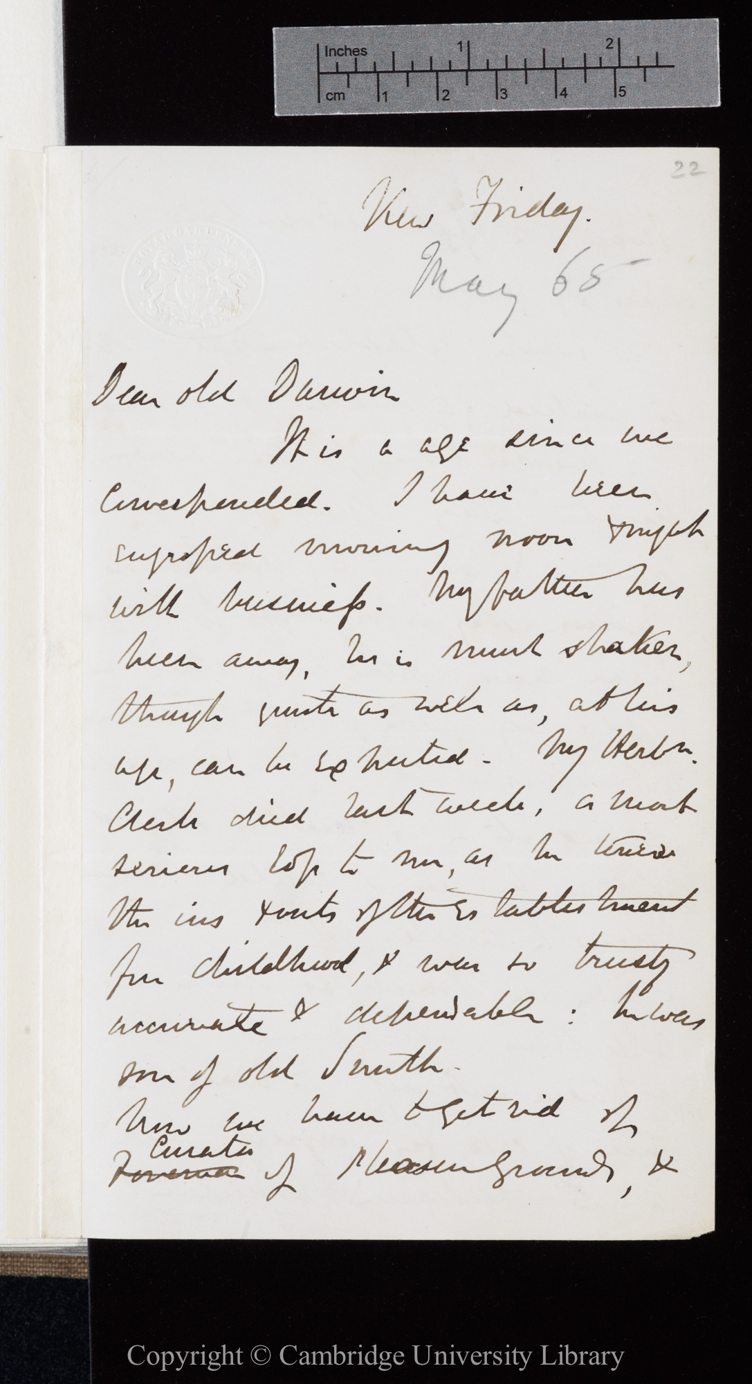 Letter from J. D. Hooker to C. R. Darwin   [26 May 1865]