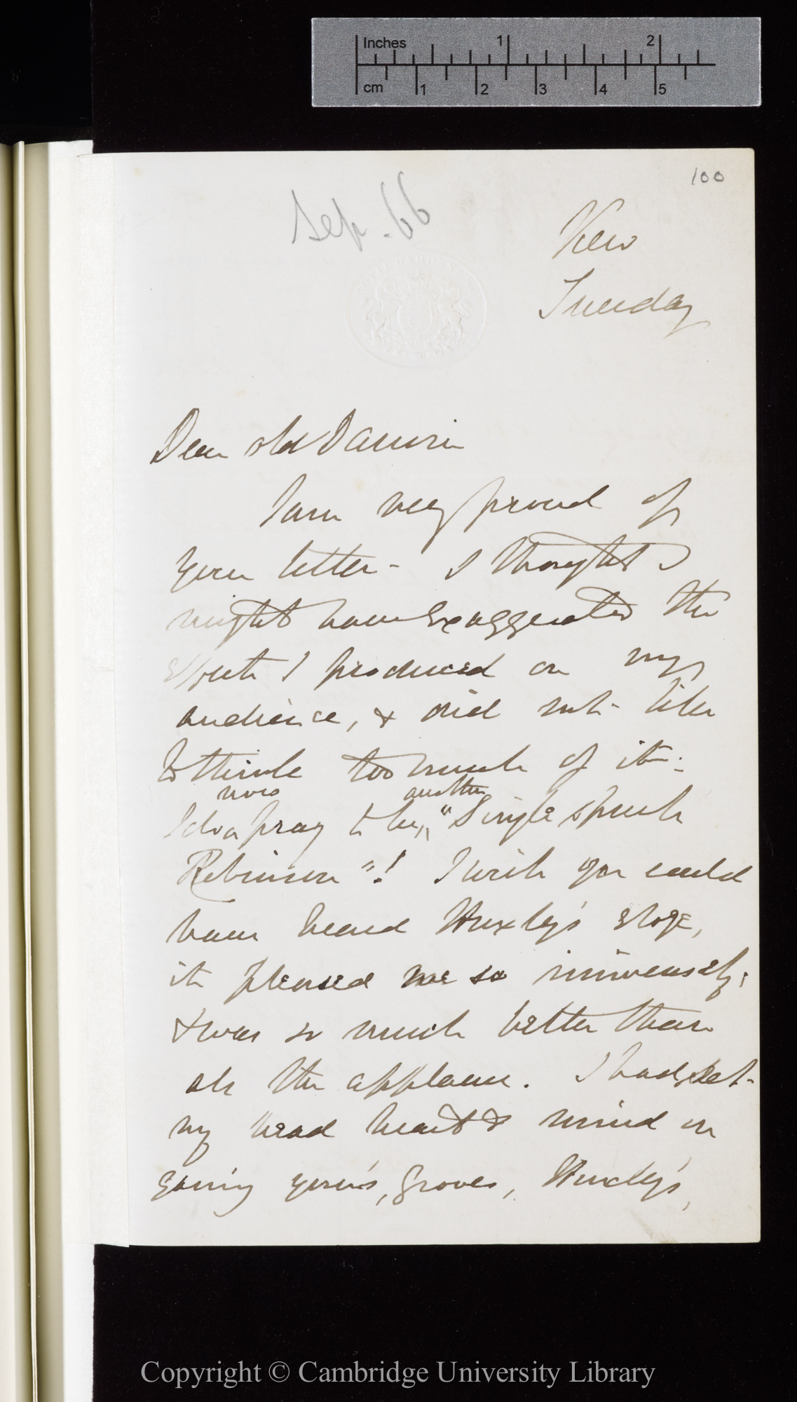 Letter from J. D. Hooker to C. R. Darwin   [4 September 1866]