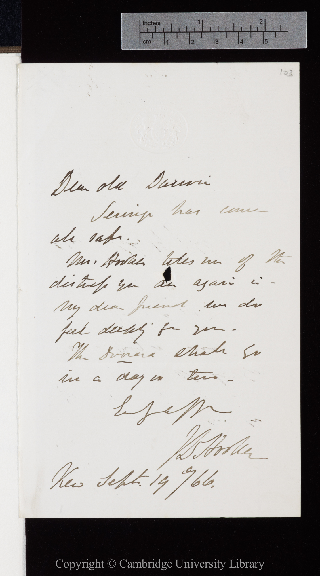 Letter from J. D. Hooker to C. R. Darwin   19 September 1866