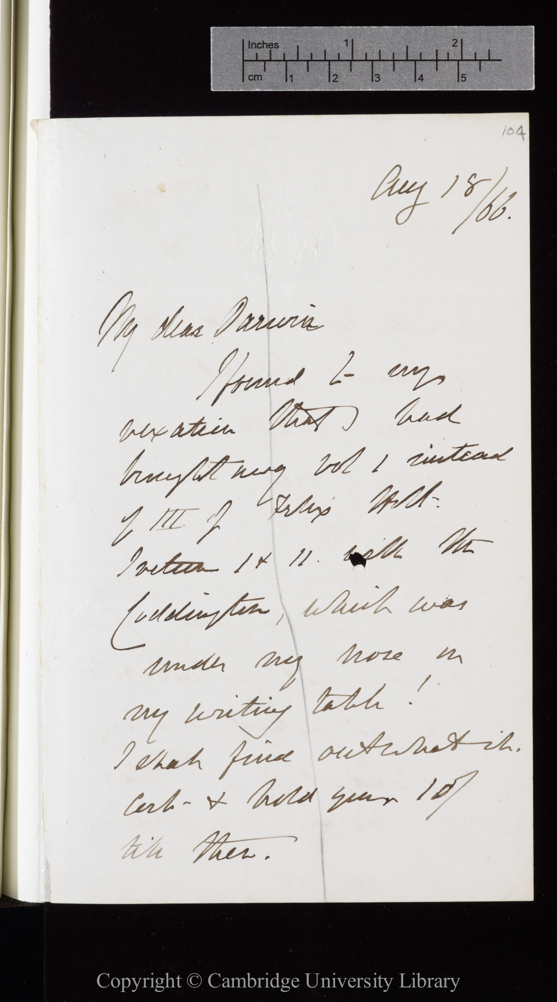 Letter from J. D. Hooker to C. R. Darwin   18 August 1866