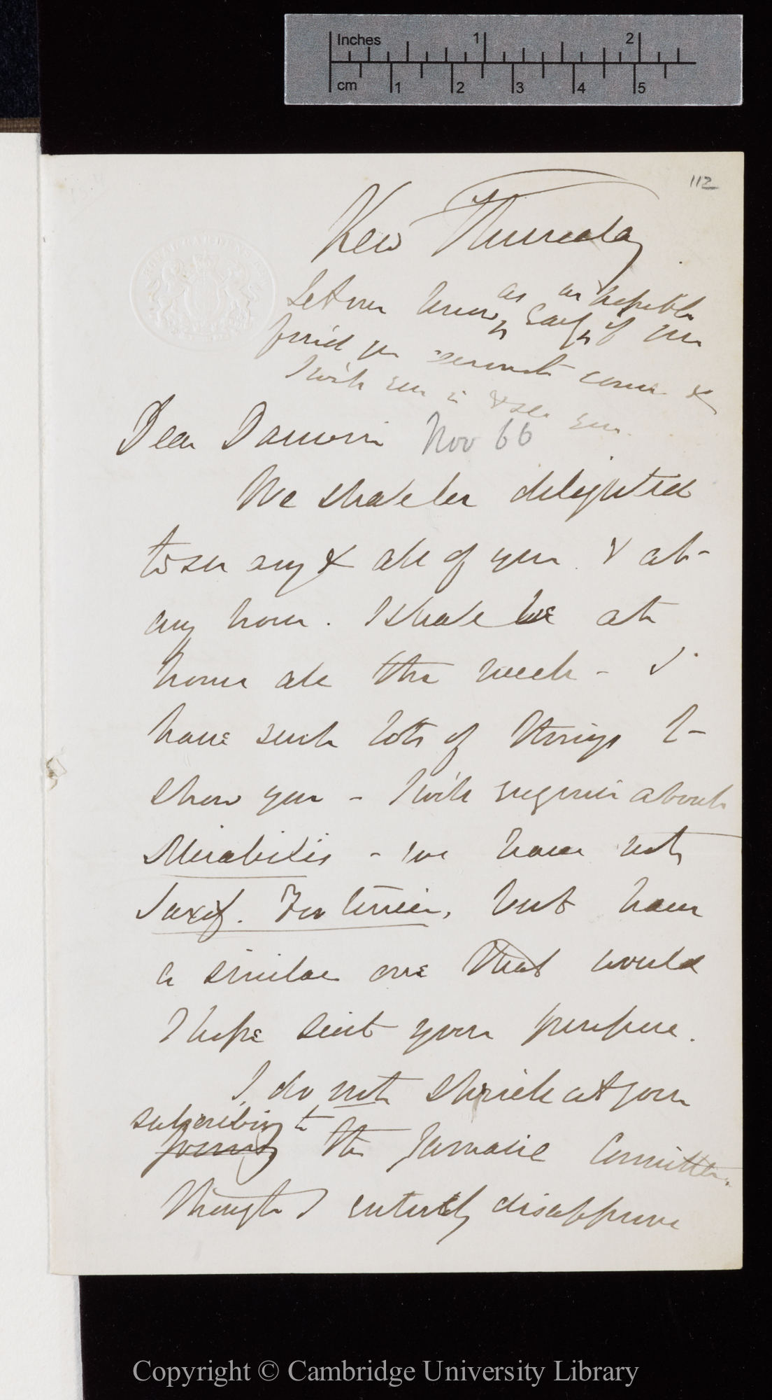 Letter from J. D. Hooker to C. R. Darwin   [22 November 1866]